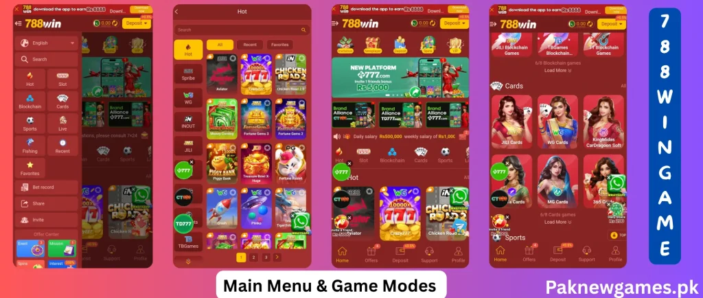 788Win Game Main Menu & Game Modes