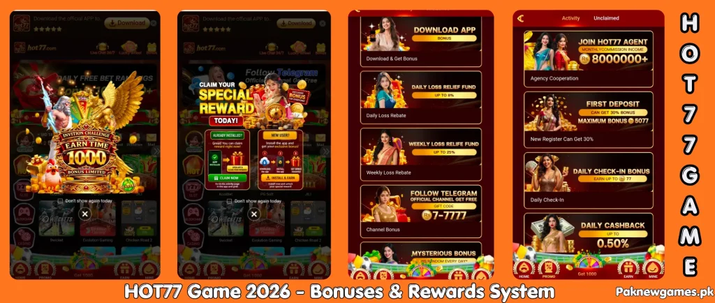 HOT77 Game 2026 featuring daily bonuses and referral benefits