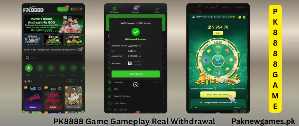 Successful 2500 PKR withdrawal from PK8888 Game through Easypaisa with instant payment confirmation in Pakistan
