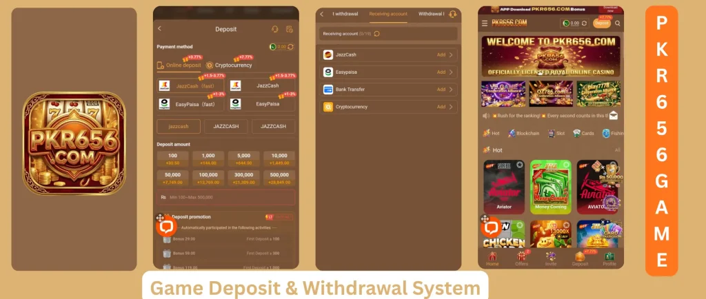 PKR656 Game Withdrawals and deposits