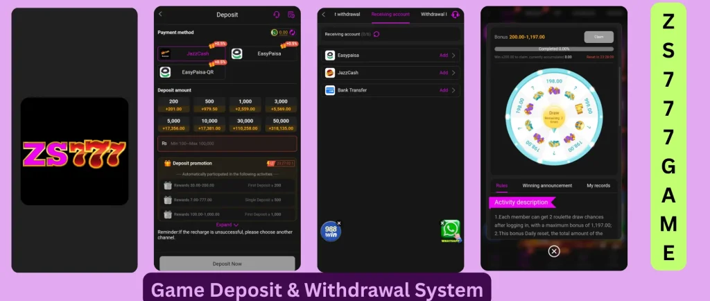 ZS777 Game Deposits and Withdrawals