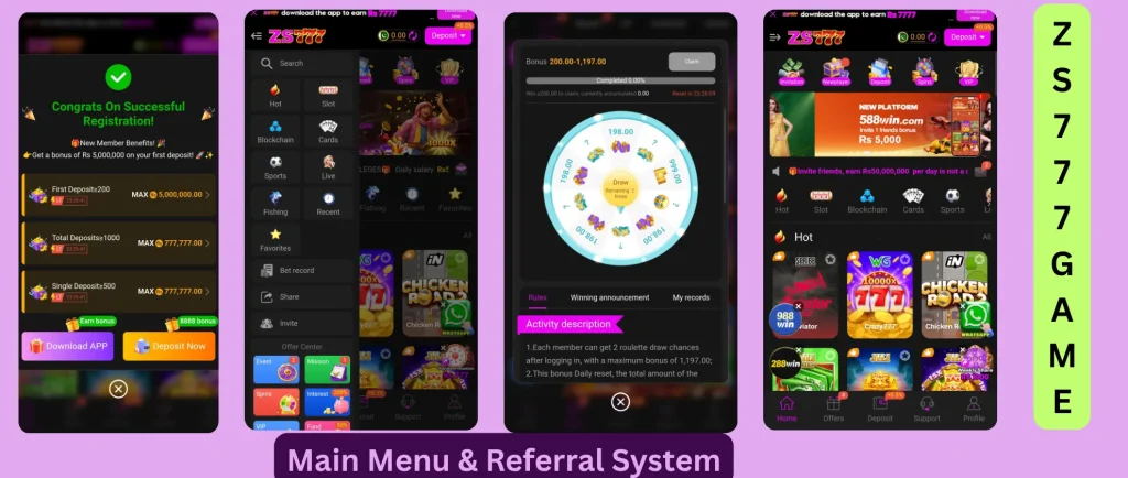 ZS777 Game Modes and Referrals