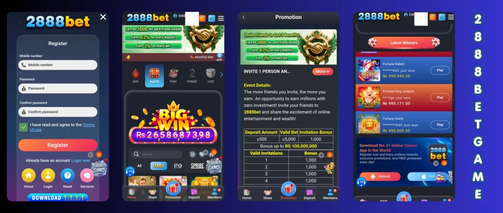 2888 Bet Game 2026 APK download screen with bonus rewards and real money gameplay features