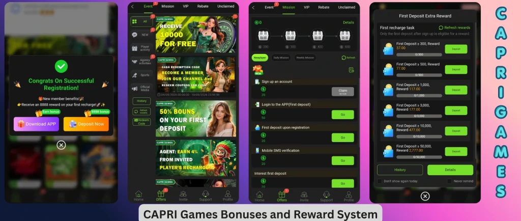CAPRI Games Bonuses & Rewards System – Earn Points, Bonuses & Referral Rewards